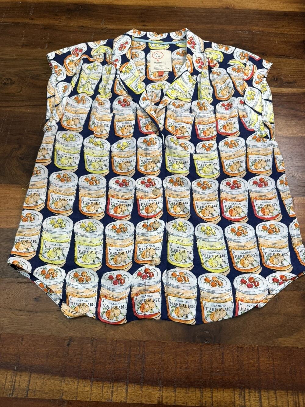 Anthropologie Women Conversation Short Sleeve Collar Button up Marmalade Jars M